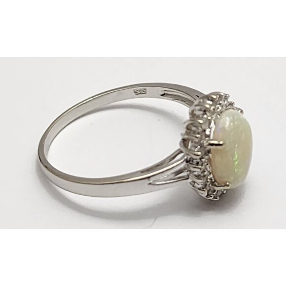 Beautiful 14K Karat Solid White Gold Designer White Opal & Diamond Ring - Size 7 - Picture 15 of 16